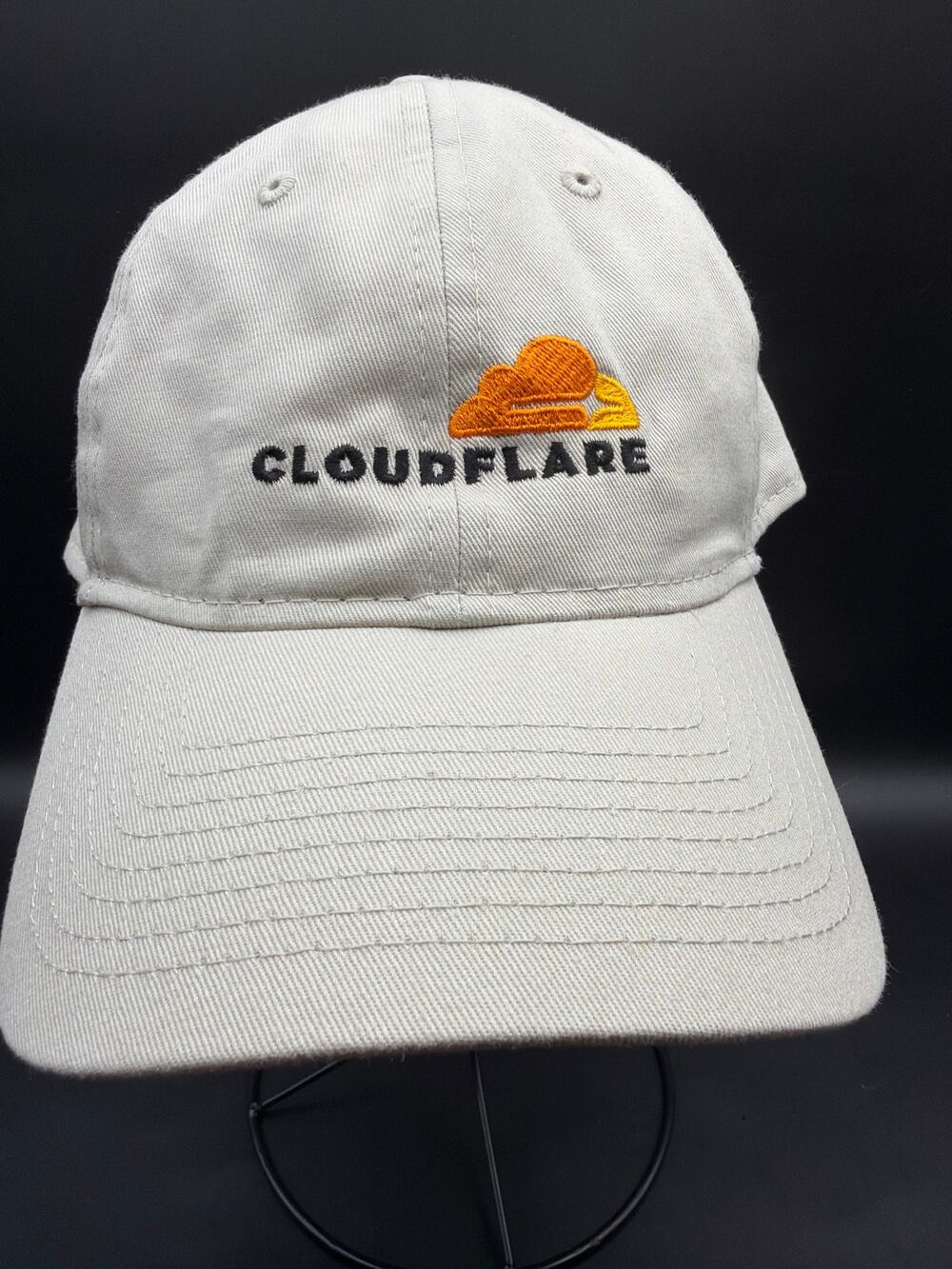 Rare Cloudflare Hat Beige Strapback Dad Cap Tech Company Logo Adjustable